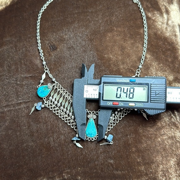 Vintage Art Deco Turquoise Metalwork Blue stone Necklace (possibly Sterling)🤩 - Picture 13 of 14